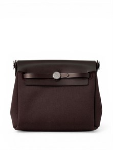 HERMES Herbag Mini 20 см текстиль коричневая серебро СК-01043