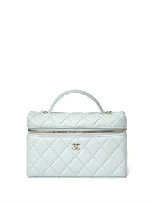 CHANEL сумка Vanity с ручкой кожа икра клетка мятная золото СК-01543