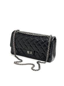 CHANEL сумка 2.55 винтажная кожа в клетку 28 см черная серебро СК-9365