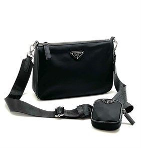 PRADA мессенджер нейлон черный с подвесным кошельком и цепочкой МС-0368