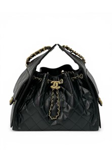 CHANEL сумка Hobo 26 см гладкая кожа черная золото СК-01246