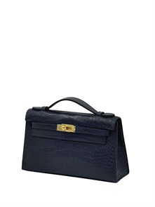 HERMES клатч POCHETTE 22 см темно-синяя кожа крокодила золото СК-00373