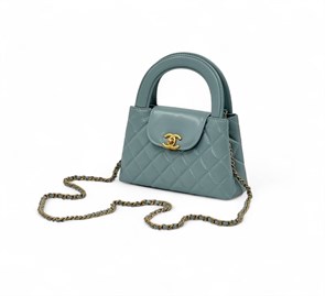 CHANEL сумка Kelly гладкая кожа в клетку голубой золото СК-00266