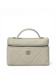 CHANEL сумка Vanity молочная с ручкой кожа икра крупная клетка золото СК-01257