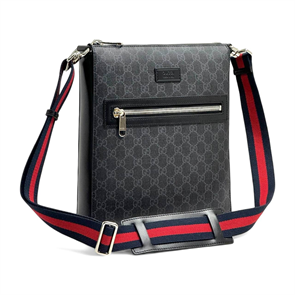 GUCCI мессенджер канва в серой монограмме с боковым карманом на молнии МС-1854