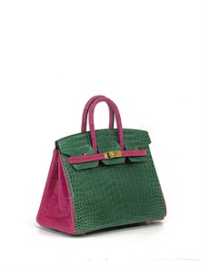 HERMES сумка Birkin 25 см крок зелено-розовая золото СК-00500