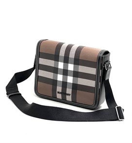 BURBERRY мессенджер с клапаном на магнитах канва в клетку коричневого цвета МС-0025
