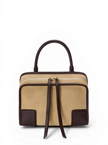 LOEWE сумка Amazona 180 замша бежевая и коричневая кожа маленькая СК-01381