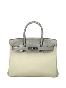 {{photo.Alt || photo.Description || 'HERMES Birkin 30 см сумка комбинированная серая кожа того-крок серебро'}}