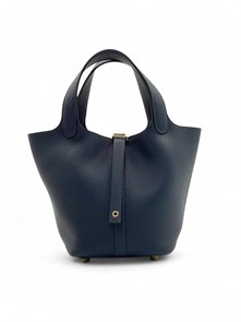 HERMES Picotin 18 см сумка синяя золото СК-00438
