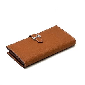 HERMES кошелек кожа Того с хлястиком кэмел фурнитура H серебро КЛ-00416