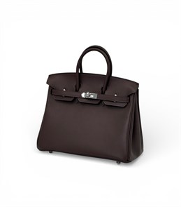 HERMES сумка Birkin 25 см гладкая кожа шоколадная серебро СК-01148