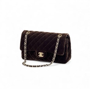 CHANEL сумка 2.55 бархат в клетку 25 см коричневый золото СК-00289