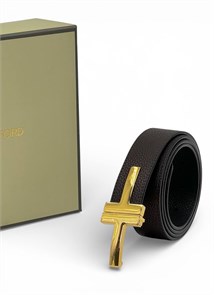 TOM FORD ремень коричневый брючный двухсторонний золотая пряжка РМ-00145