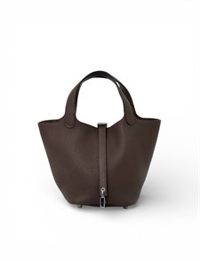 HERMES Picotin 18 см сумка шоколадная серебро СК-01202