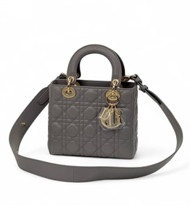 DIOR LADY сумка 20 см гладкая кожа серая золото СК-01162