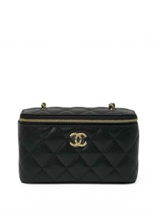 CHANEL сумка Vanity кожа икра черная средний логотип золото СК-01269