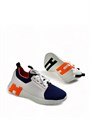 HERMES кроссовки белые из кожи с синим текстильным носком ОС-2541