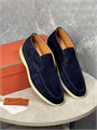 LORO PIANA лоферы высокие замша темно-синие белой подошвой ОК-2454