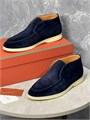 LORO PIANA лоферы высокие замша темно-синие белой подошвой ОК-2454