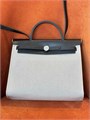 HERMES Herbag сумка 31 см серый текстиль черная кожа серебро СК-01527