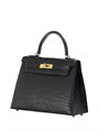 HERMES сумка KELLY 28 см черная кожа крок золото СК-00497