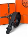 HERMES ремень двухсторонний черный кожа того и гладкая, пряжка черная матовая РМ-1233