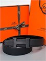 HERMES ремень двухсторонний черный кожа того и гладкая, пряжка черная матовая РМ-1233