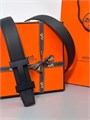 HERMES ремень двухсторонний черный кожа того и гладкая, пряжка черная матовая РМ-1233