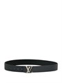 LV ремень кожа того черно-синий двухсторонний пряжка LV серебро в белую шашку РМ-1524