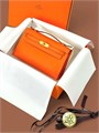 HERMES клатч POCHETTE 22 см оранжевая кожа свифт золото СК-00395