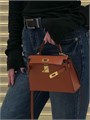 HERMES сумка MINI KELLY 19 см кожа Шевре рыжая золото СК-00771