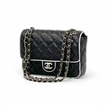 CHANEL сумка черная гладкая кожа с белой окантовкой золото СК-00347