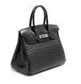 HERMES сумка Birkin 30 см черная кожа крокодила серебро СК-00386