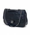 CHANEL сумка гладкая кожа с клапаном черная серебро СК-00258