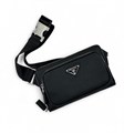PRADA поясная сумка кожа эпсом черная с логотипом на двух молниях СЛ-2668