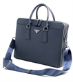 PRADA портфель кожа софьяно мягкий синий с двумя молниями ПР-2059