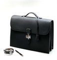 HERMES портфель кожа того черный с клапаном и застежкой ПР-1595