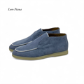 LORO PIANA лоферы высокие замша серые на белой подошве ОК-2116