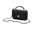 CHANEL сумка Woc гладкая кожа в клетку черная золото c камнями СК-00265