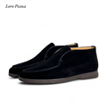 LORO PIANA  лоферы высокие замша черные на темной подошве ОК-2194