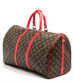 LV дорожная сумка KEEPALL 50 канва коричневая монограмма с отделкой из красной кожи ДС-1132