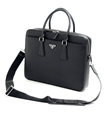PRADA портфель кожа софьяно мягкий черный с двумя молниями ПР-2590