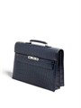 HERMES Портфель крокодил синий с клапаном с замком на двух лямках ПР-0478