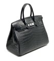 HERMES сумка Birkin 35 см черная кожа крокодила серебро СК-00510