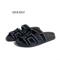HERMES шлепанцы на перемычке  черная замша с стразами СЛ-00554