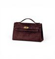 HERMES клатч POCHETTE замша бордовая золото СК-00707