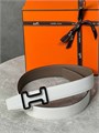 HERMES ремень двусторонний бело-коричневый съемная пряжка РМ-2298