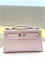 HERMES клатч POCHETTE 22 см светло-розовая кожа свифт серебро СК-01444