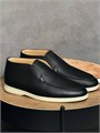 LORO PIANA лоферы высокие кожа черные на белой подошве ОК-2083